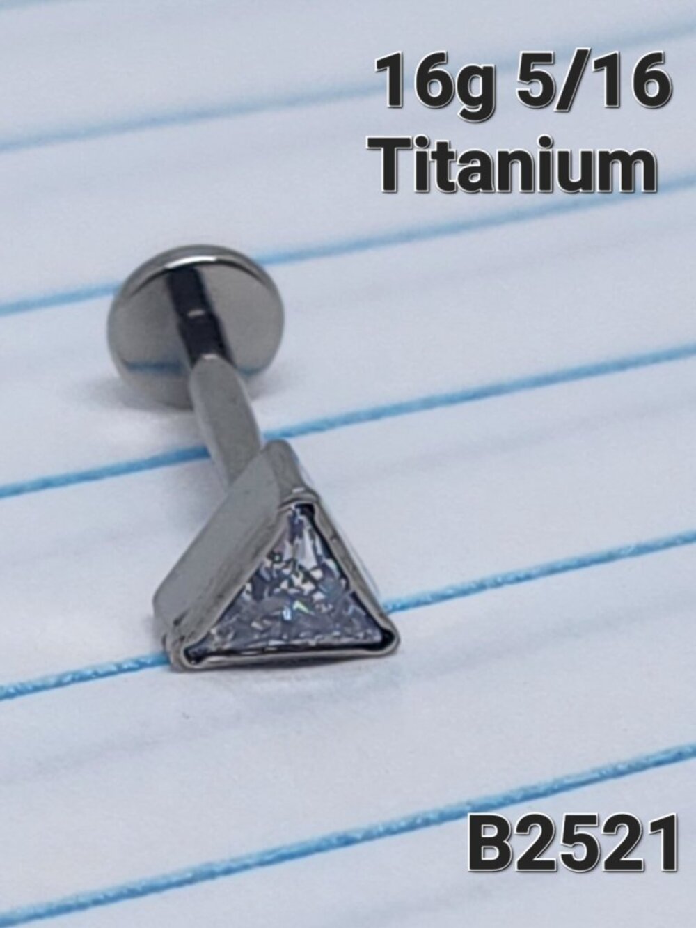 16g Titanium Rectangle CZ 5/16 Labret Ring B2521
